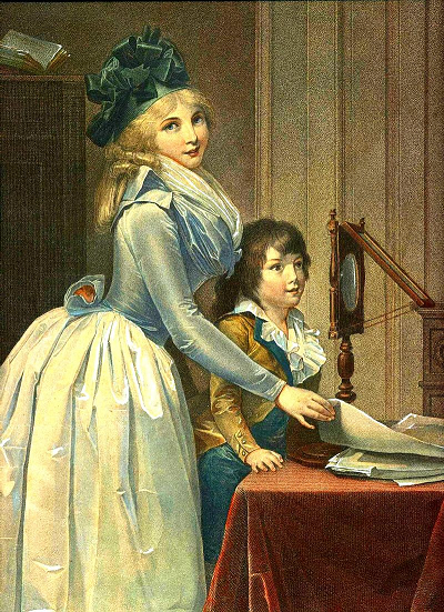 Louise Gly et Antoine Danton - fils de Gabrielle Charpentier - Par de Boilly - grave en couleurs par Cazenave sous le titre L'Optique